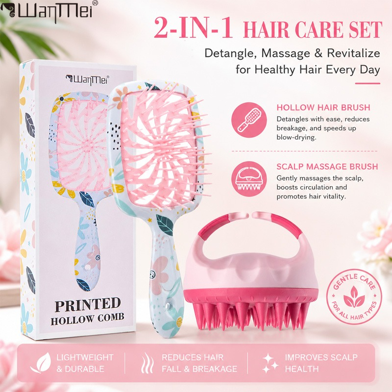 Brush Bristle Set - 2Pcs Detangling Vented Hair Brush &